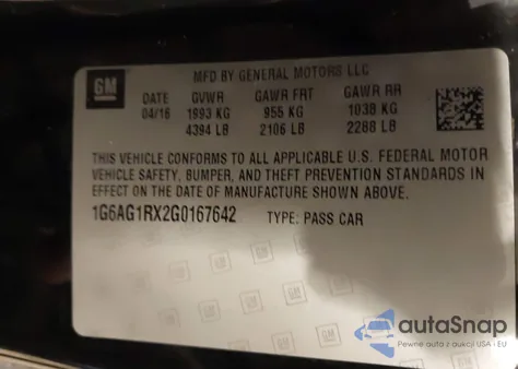 2016 Cadillac Ats Standard from USA, damaged, VIN 1G6AG1RX2G0167642